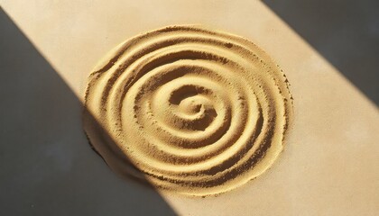 Top-Down Image Depicting Spiraling Sand Arrangement, Exhibiting Shadow and Subtle Texture Variations