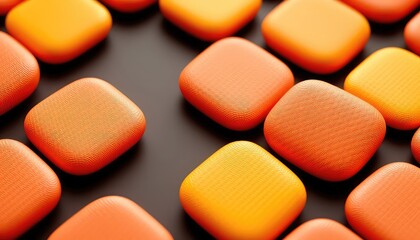 A vibrant close-up featuring rounded square objects in warm orange and yellow tones on a solid surface
