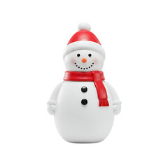 A cheerful snowman with a red hat and scarf stands against a black background looking festive and bright on transparent background