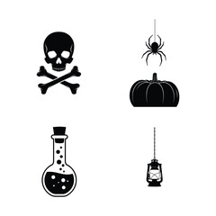 Vector art of halloween silhouettes skull, spider, pumpkin, poison, and lantern create a spooky and eerie atmosphere for the holiday