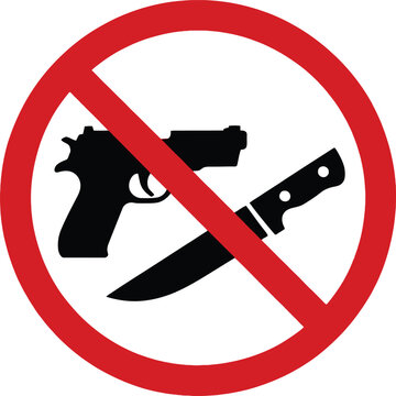 No weapons allowed symbol with gun and knife on transparent background silhouette