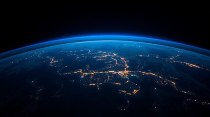 Fototapeta premium View of abstract planet from Space at Night with City Lights_11