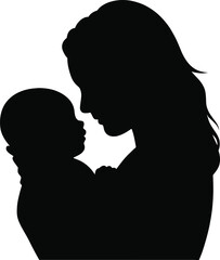 Loving mother holding baby in a silhouette on transparent background