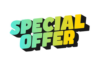 Stylized text graphic featuring the words Special Offer in a playful, colorful font with a shadow ef