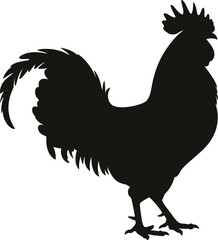 Black rooster graphic design element detailed illustration on transparent background silhouette