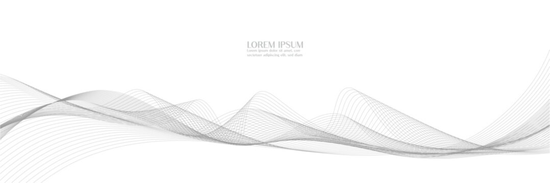 Abstract flowing grey wave lines background with text for website design.