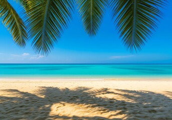 Escape to paradise beach with crystal blue water and palm tree