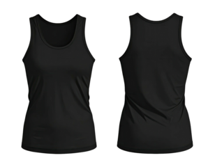 Front and back view of a black women's tank top