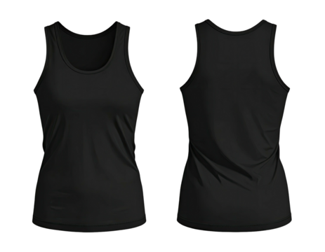Front and back view of a black women's tank top