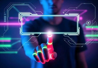 Futuristic hand touching glowing interface for modern technology concept
