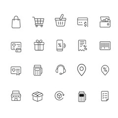 Online Shopping and E-Commerce Line Icon Set for Retail and Store Design