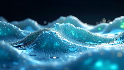Elegant 3D abstract waves crafted from fluid glass, with smooth transparent curves reflecting soft gradients of blue and silver, evoking a futuristic aesthetic