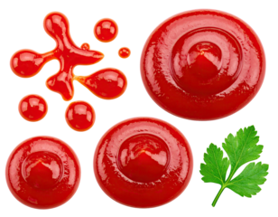 Close-up of different shapes of red ketchup