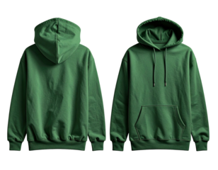 Two-sided view of a deep forest green hoodie