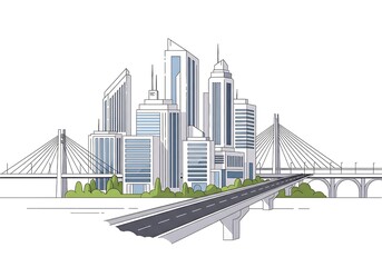 Modern city skyline with bridge offers a unique urban perspective view