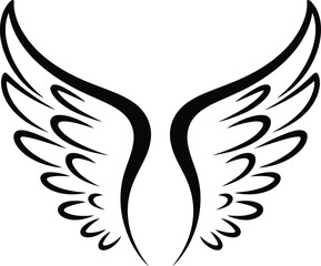 Elegant black wings design element with delicate features on transparent background silhouette