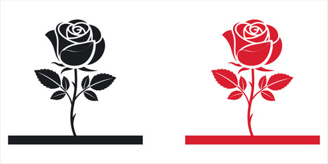 Elegant black and red Rose flower vector illustration. Perfect graphic for weddings, Valentine's Day, and romantic design projects.