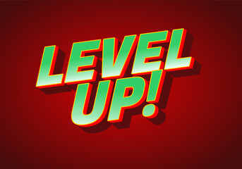 A vibrant graphic featuring the text LEVEL UP! in bold, 3D style with a red background.