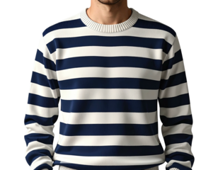 Man in navy and white striped sweater
