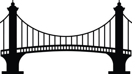 Elegant black suspension bridge graphic ideal for projects on transparent background silhouette