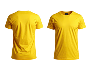 Front and back view of a mustard yellow t-shirt