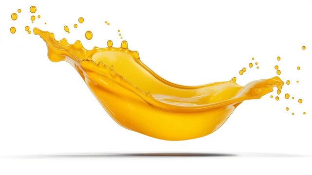 Yellow oil splash isolated on a white background, top view. oil flow in the air with dynamic movement. realistic vector illustration. high resolution, sharp focus, high quality, high detail, 4k video