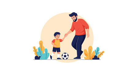 Fototapeta premium Father and son enjoying a game of soccer together in an outdoor setting.