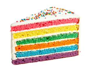Colorful cake slice with rainbow layers