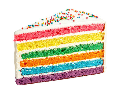 Colorful cake slice with rainbow layers