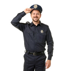 Fototapeta premium Policeman in uniform posing on white background