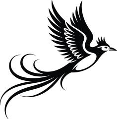 Elegant black bird with outstretched wings a striking silhouette on transparent background