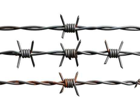 Rusty barbed wire fence