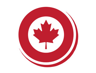 Minimalist Canadian flag in circular sticker form, vector silhouette, clean white background in silhouette pure white background.