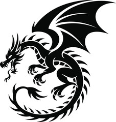 Detailed black dragon design with outstretched wings on transparent background silhouette