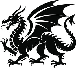 Detailed black dragon design element with wings perfect for projects on transparent background silhouette