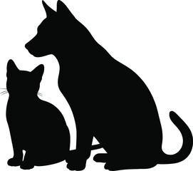 Elegant cat and kitten silhouettes a beautiful family design on transparent background