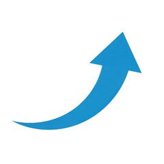 Blue upward curving arrow isolated on transparent background