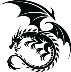 Detailed black dragon design with wings and tail perfect for projects on transparent background silhouette