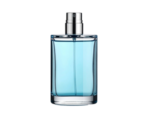 Light-blue rectangular perfume bottle