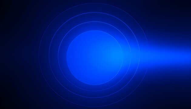 Abstract blue light circle with radiating rings and a horizontal beam on a dark background. - Powered by Adobe