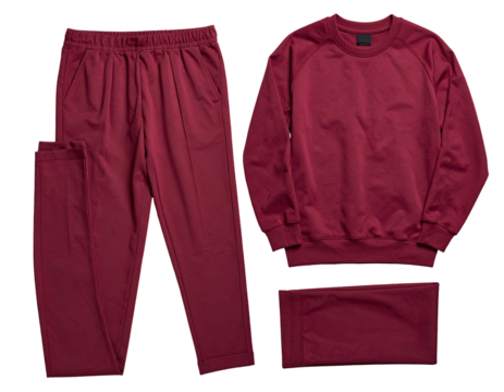 Burgundy tracksuit laid out