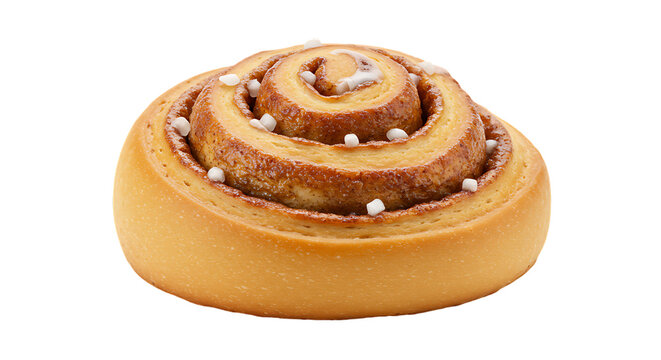 Close up of a single cinnamon roll with white sprinkles on a black background studio shot view on transparent background - Powered by Adobe