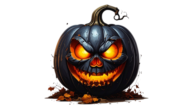 A Carved Halloween Pumpkin with an Evil Glowing Face, Detailed 3D Render, Isolated on Transparent Background - Powered by Adobe