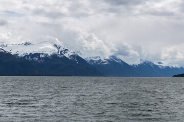 Icy and cloudy mountains in Alaska