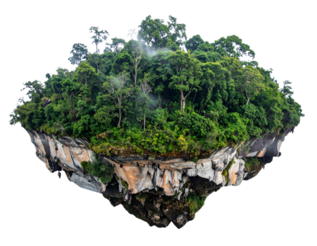  Floating Island with Forest Green Vegetation and Rocky Base PNG