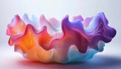 Abstract 3d rendering of layered, flowing forms in vibrant pink, purple, orange, and blue hues