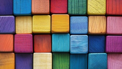 Colorful wooden blocks arranged in a grid pattern