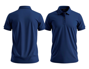 A deep blue polo shirt, front and back views