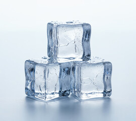 Close-up of three ice cubes on white