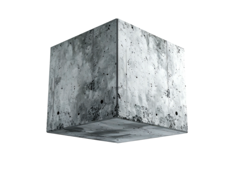 A grayscale cube shaped like concrete
